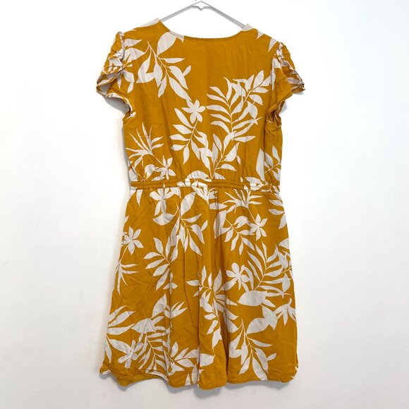 OLD NAVY Waist Defined V-Neck Dress Mustard Yellow White Floral Cap Sleeve Knee - Picture 11 of 14